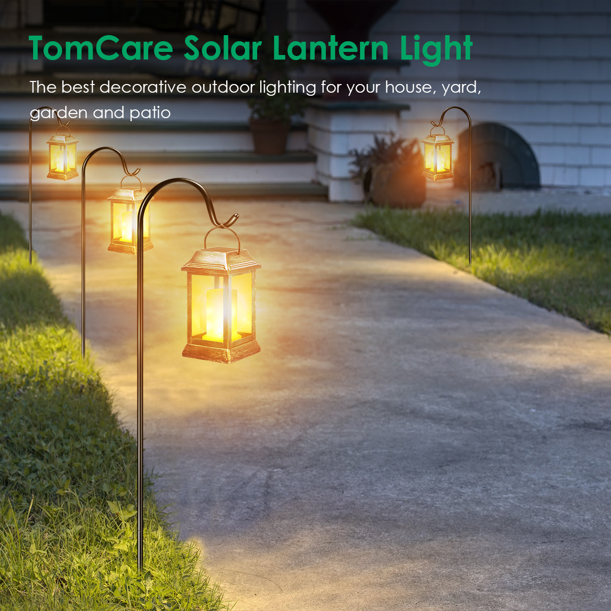 Solar Lights Upgraded Lantern Flickering Flame Outdoor Hanging 2 Pack Waterproof 