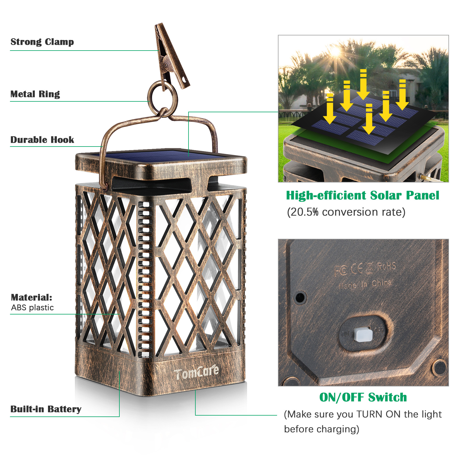  TomCare Solar Lights Outdoor Flickering Flame Solar Lantern Outdoor Hanging Lanterns Decorative Outdoor Lighting Solar Powered Waterproof LED Flame Umbrella Lights for Patio Garden Deck Yard, Bronze