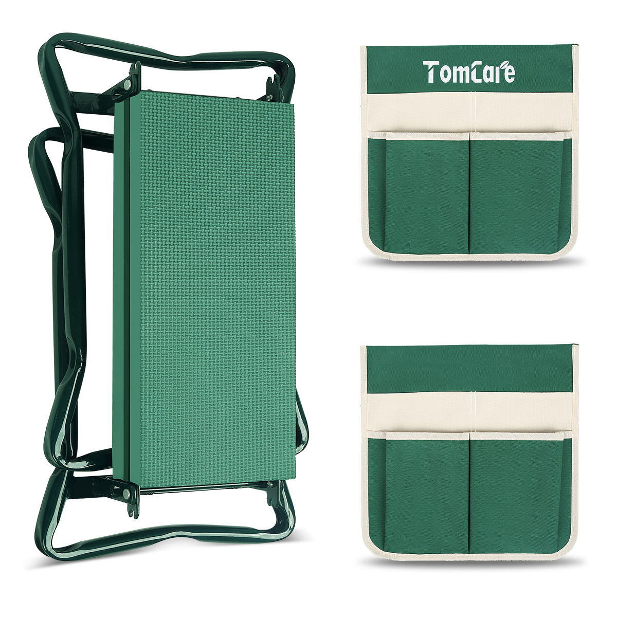 TomCare Upgraded Garden Kneeler Seat Widen Soft Kneeling Pad Garden Tools Stools Garden Bench with 2 Large Tool Pouches Outdoor Foldable Sturdy Gardening Tools for Gardeners, Green