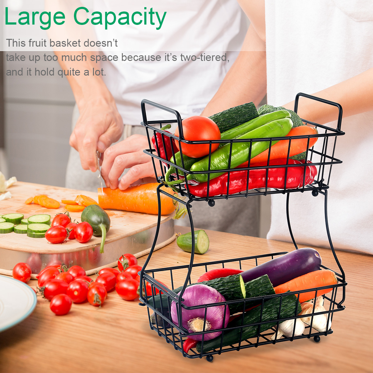 Vegetables Kitchen and Office Oakome 2 Tier Fruit Baskets Home Metal Bread Storage Basket Stand with Free Screws for Fruit Snacks 