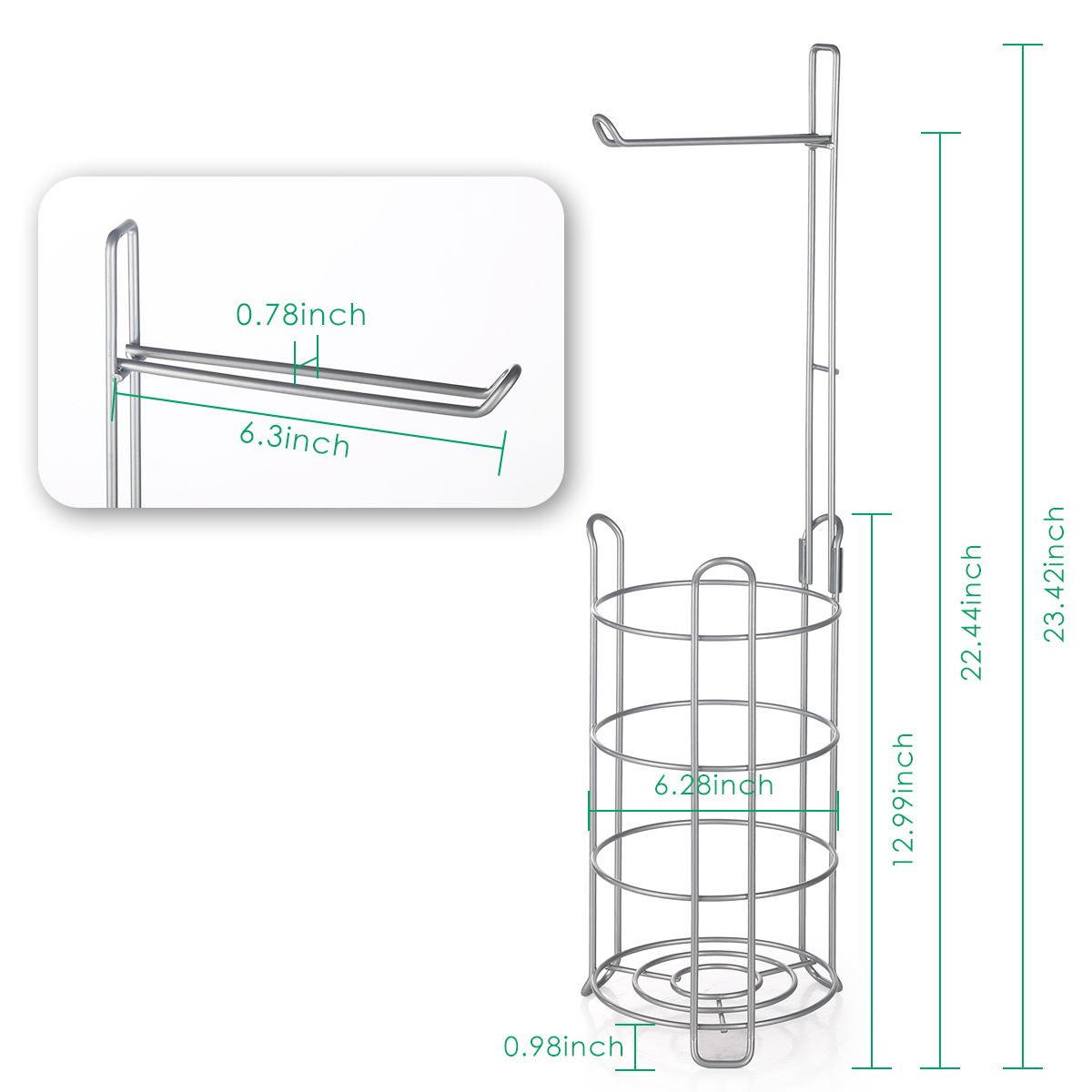 TomCare Toilet Paper Holder Toilet Paper Stand Free-Standing Toilet Tissue Paper Roll Bathroom Storage Shelf and Dispenser for 3 Spare Rolls Metal Wire Bathroom Accessories Storage Organizer Silver