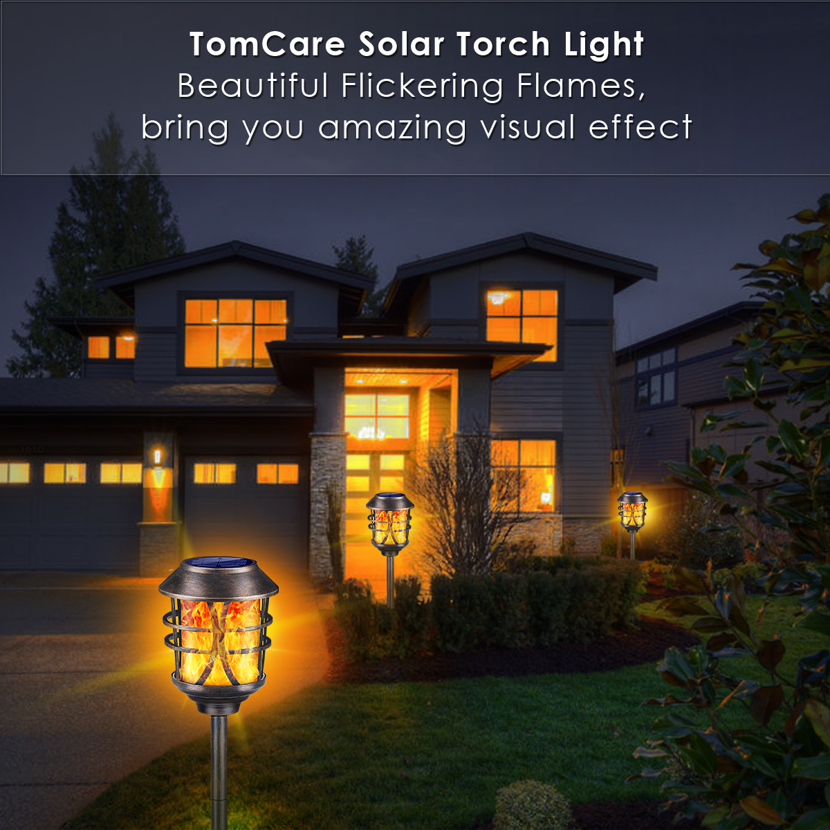 TomCare Solar Lights Metal Solar Torch Lights Flickering Flame Outdoor Lighting Decorative Landscape Pathway Garden Lights Waterproof Solar Powered Dusk to Dawn Auto On/Off for Patio Yard Pool 4 Pack