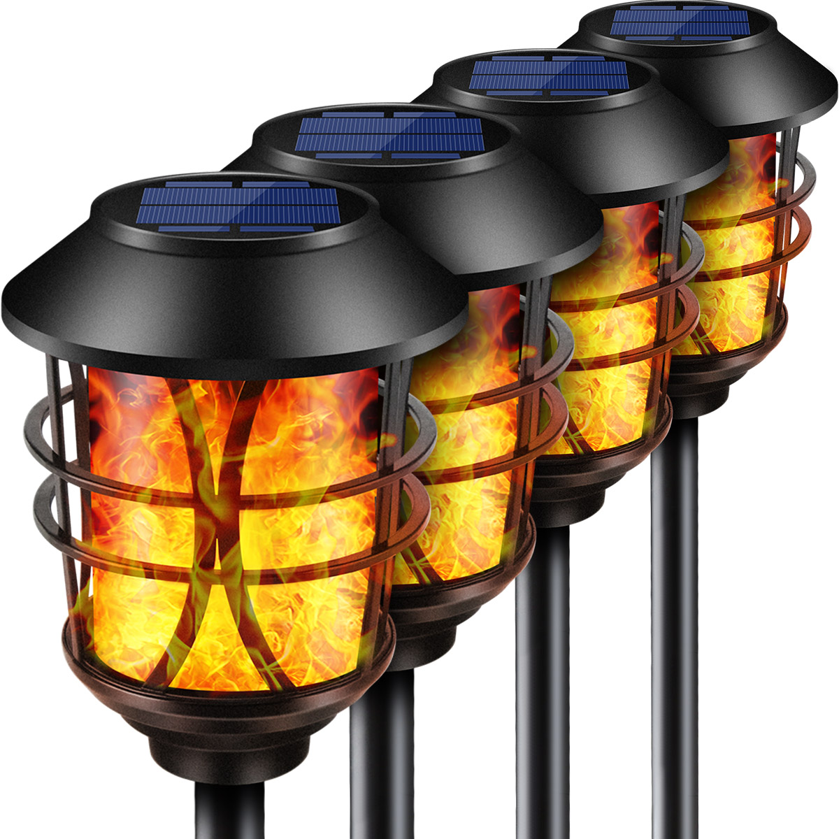 TomCare Solar Lights Metal Flickering Flame Solar Torches Lights Waterproof Outdoor Heavy Duty Lighting Solar Pathway Lights Landscape Lighting Dusk to Dawn Auto On/Off for Garden Patio Yard, 4 Pack