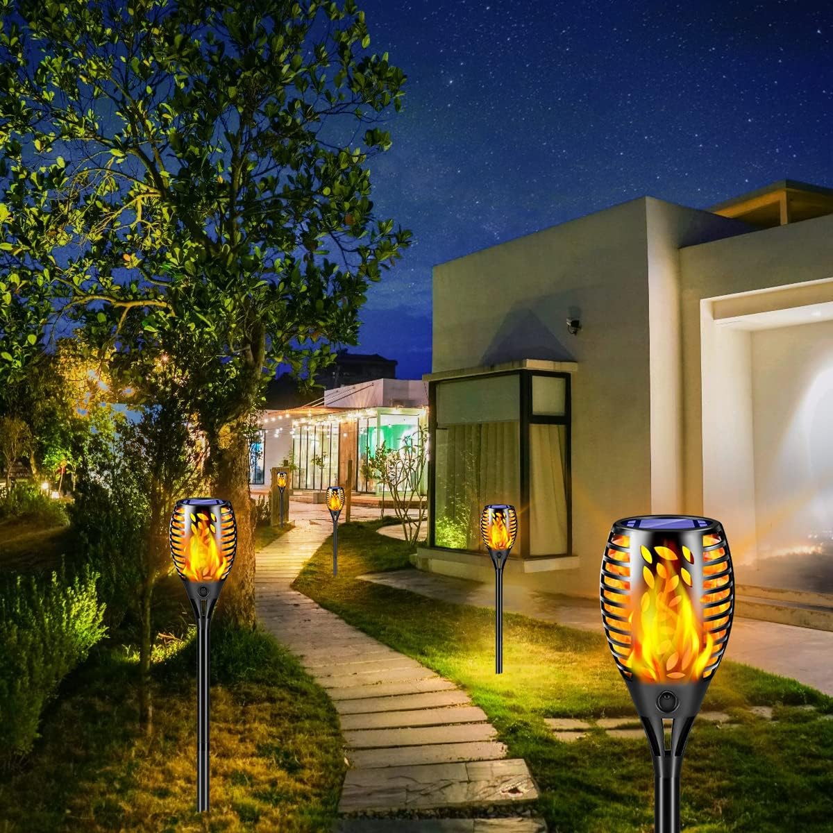 TomCare 8 Pack Outdoor Flickering Flames Torch Decorative Garden Lights Solar Powered Waterproof Christmas Decorations Lighting for Garden Patio Yard Landscape