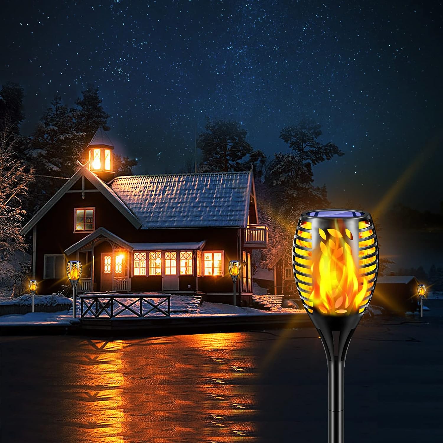TomCare 8 Pack Outdoor Flickering Flames Torch Decorative Garden Lights Solar Powered Waterproof Christmas Decorations Lighting for Garden Patio Yard Landscape