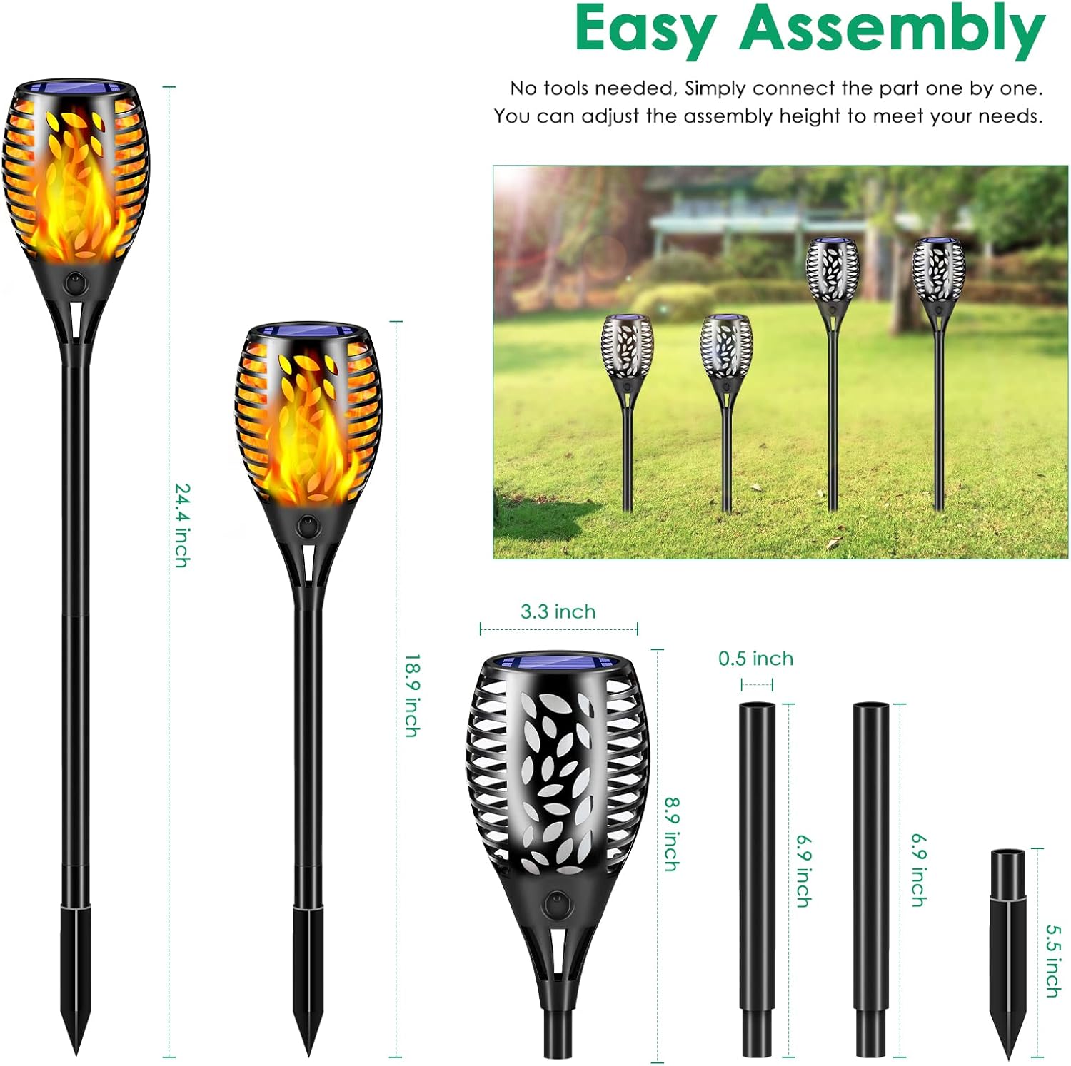 TomCare 8 Pack Outdoor Flickering Flames Torch Decorative Garden Lights Solar Powered Waterproof Christmas Decorations Lighting for Garden Patio Yard Landscape