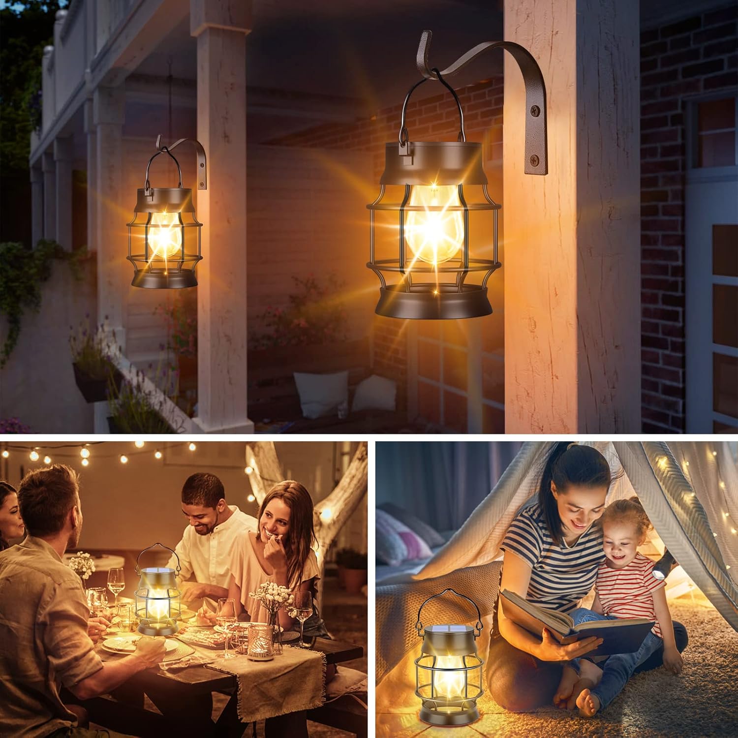 TomCare Solar Lanterns Lights Outdoor Waterproof Metal Hanging Solar Lights Lantern for Outdside Decorative Patio Porch Garden Lawn, 4 Pack (Warm White)